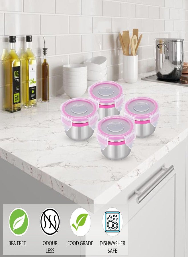 STEELLOCK Stainless Steel Airtight Container with Lid | Leakproof, BPA-Free | Multipurpose Food Storage Containers/Tiffin/Dabba for Office, School & Kitchen | SL-1101-set of 4, 150ml each, Pink - Image 4